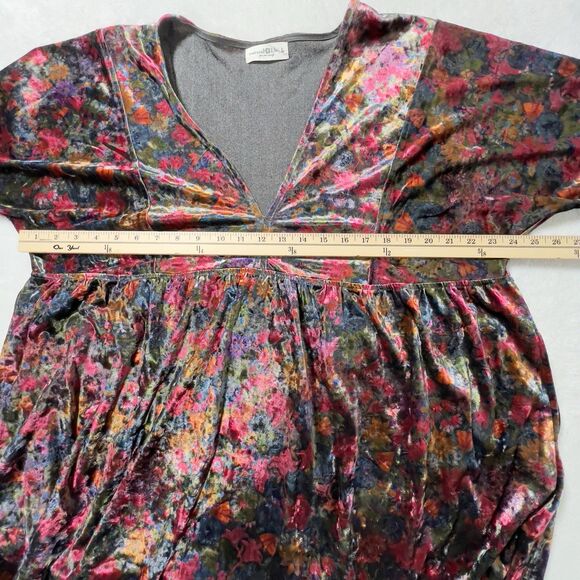 Natural Life Stella Velvet Babydoll Mini Dress Womens Sz L Floral V-Neck Boho - Picture 12 of 14